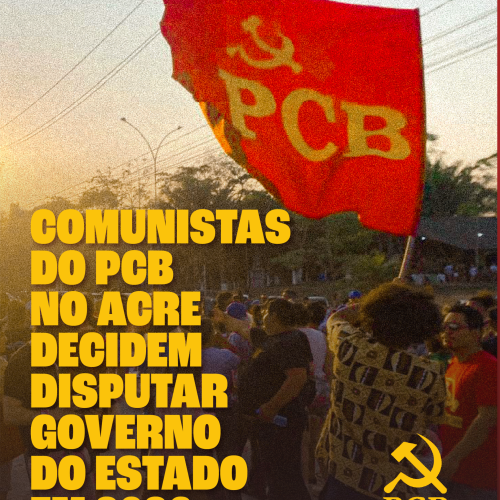 Bandeira do PCB em manifestação, anuncio de pré-candidatura
